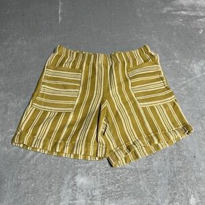 J Jill Shorts Womens XS Linen Blend Mustard Striped Boho Casual Beach Coastal